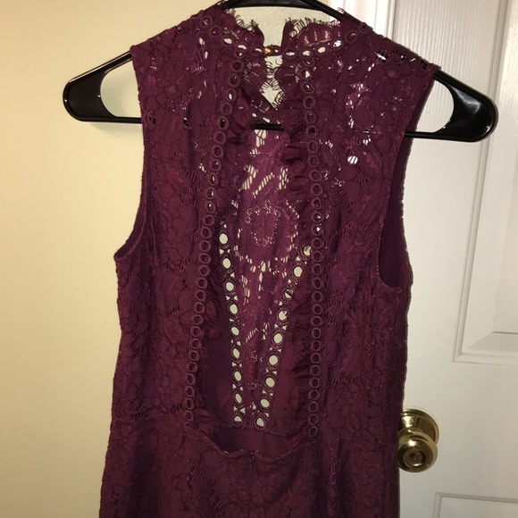 Saylor x Free People Cherie Lace Mock Neck Open Back Purple Mini Dress - Picture 6 of 13